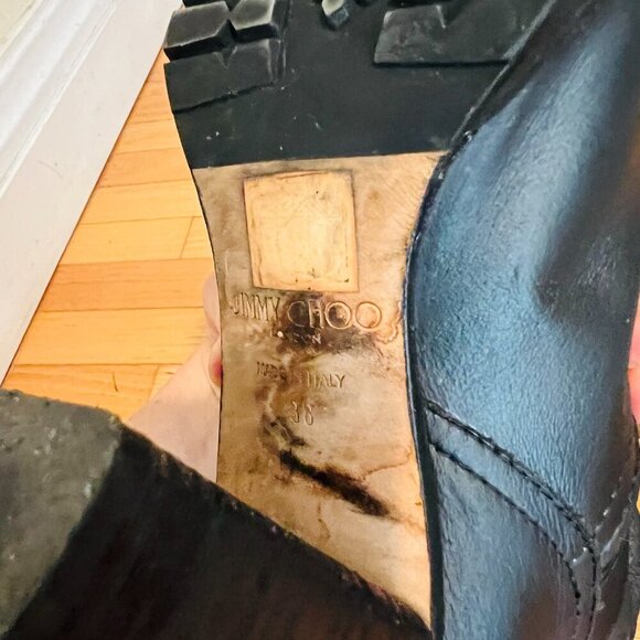 Jimmy Choo Dart Biker Black Leather Moto Combat Mid-Calf Buckle Bootie Size US 8 - Picture 8 of 16